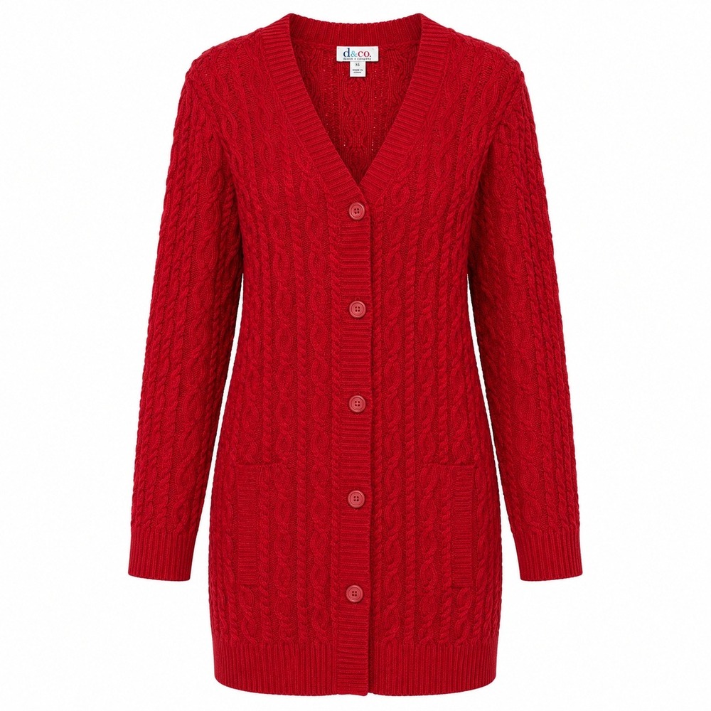 Cottagecore Fisherman Cable Knit Long Cardigan Women Size XL Preppy Festive